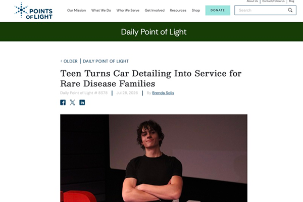 Teen Turns Car Detailing Into Service for Rare Disease Families — Daily Point of Light Award